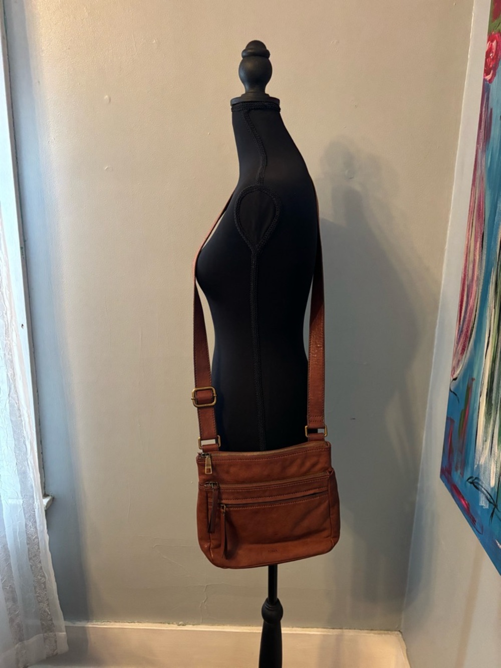 Fossil Corey crossbody bag purse leather brown adjustable strap